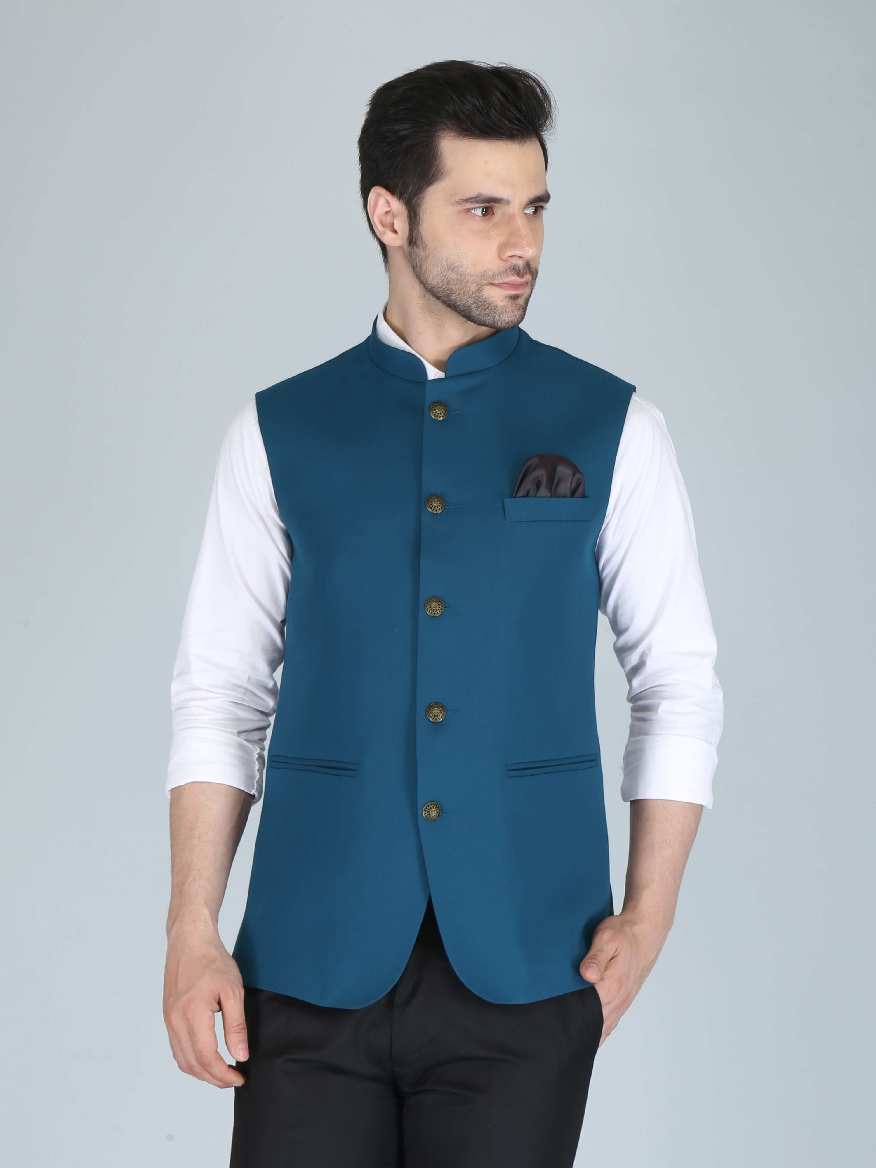 Nehru Jacket Teal Colour Jacket Solid Teal Blue Casual Nehru