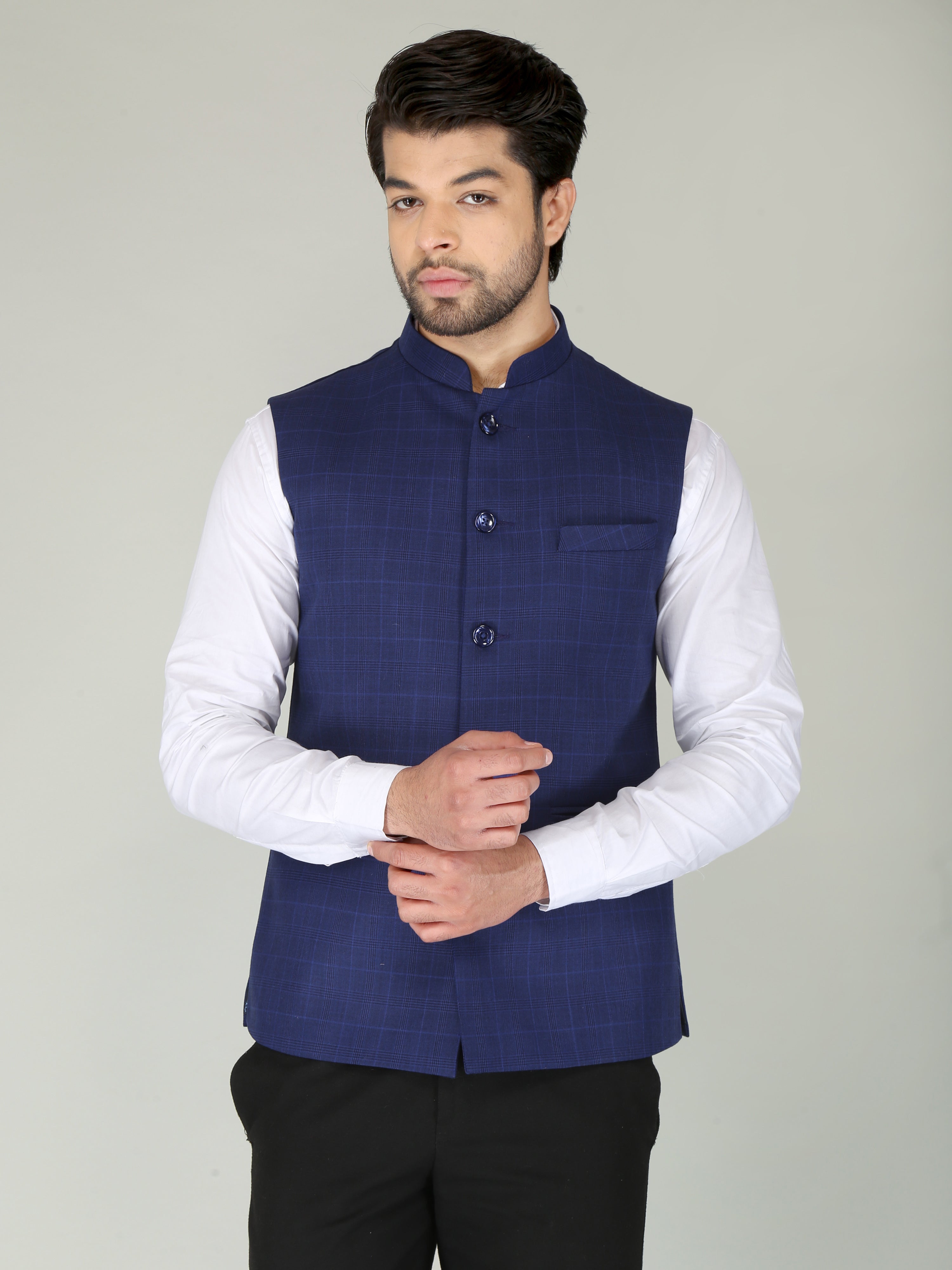 Buy Grey Jaquard Banarasi Silk Nehru Jacket (NMK-5873) Online