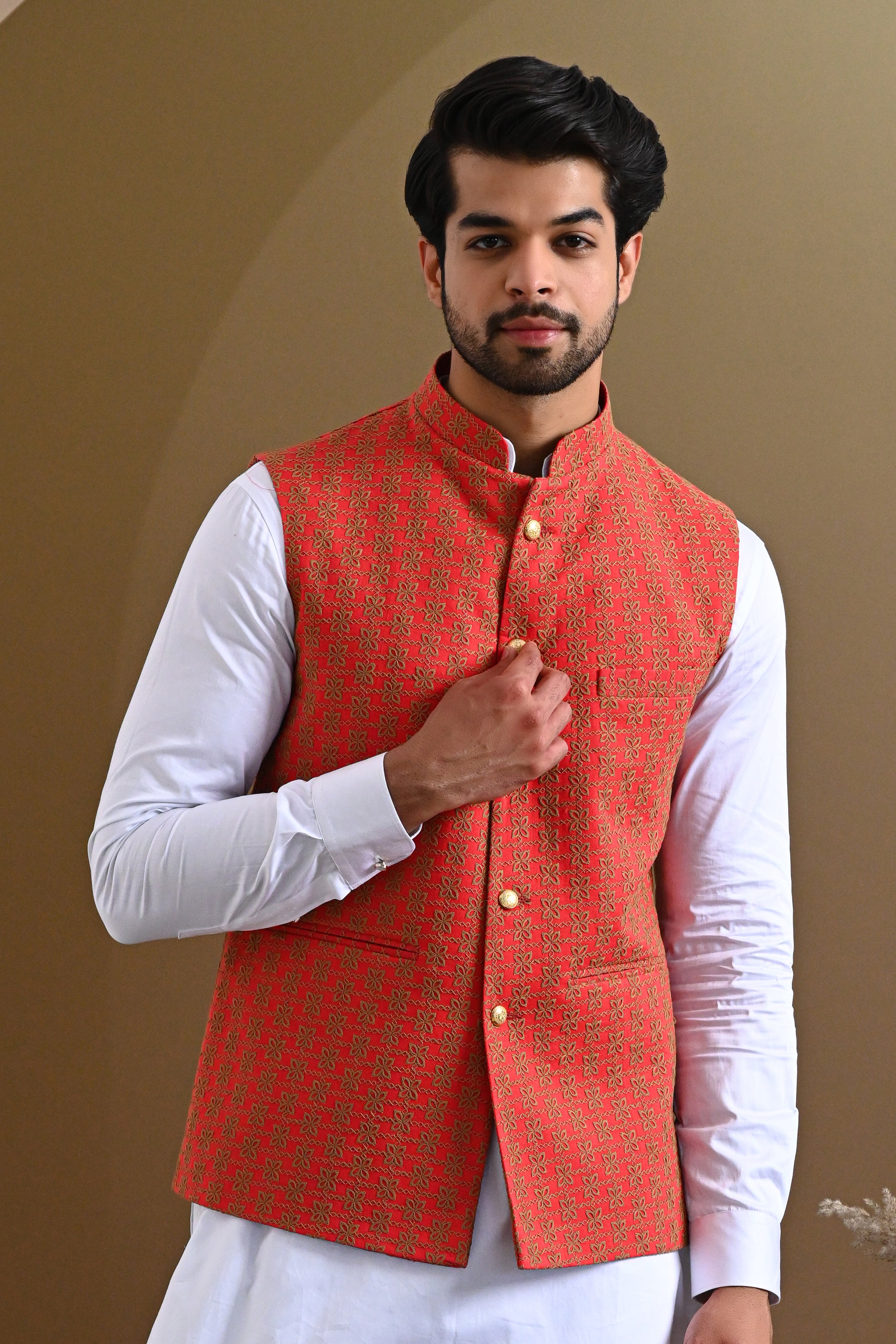 Anouk Men Red Ethnic Nehru Jacket - Absolutely Desi