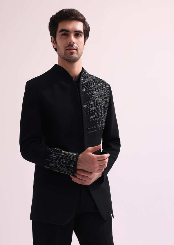 Black Silver Embroidered Black Imported Jodhpuri With Pant