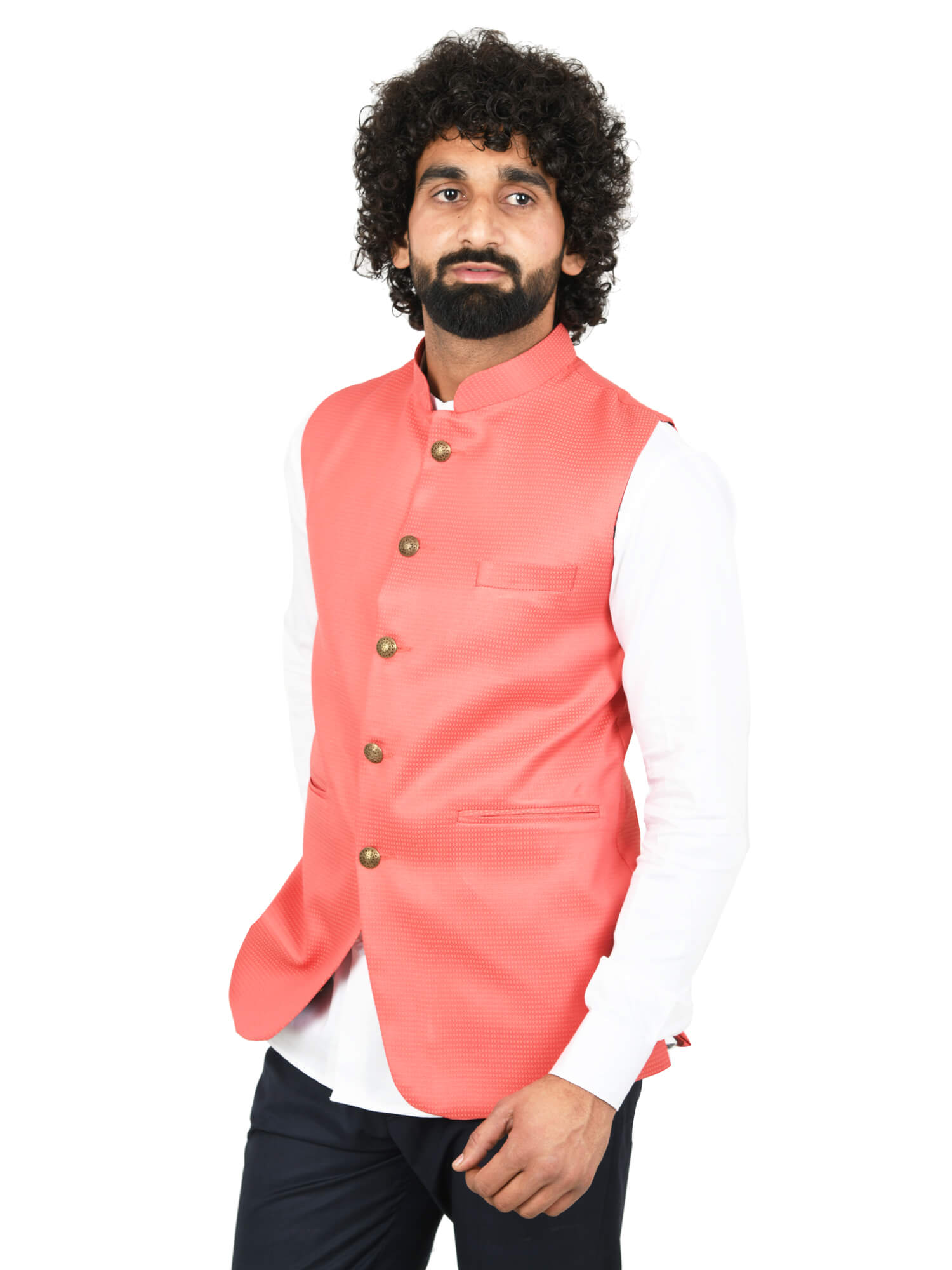 Red checkered nehru jacket with off white kurta and pyjama - set of 3 by  The Weave Story | The Secret Label