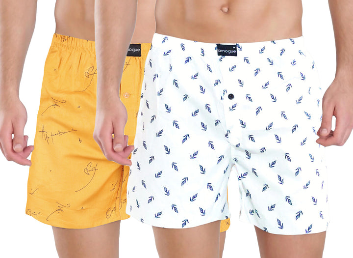 Light Yellow & White Arrow Printed Cotton Men's Boxers