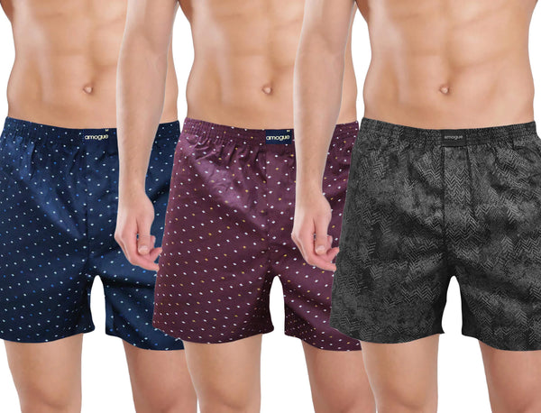 Navy Wine Black Printed Cotton Boxers Combo