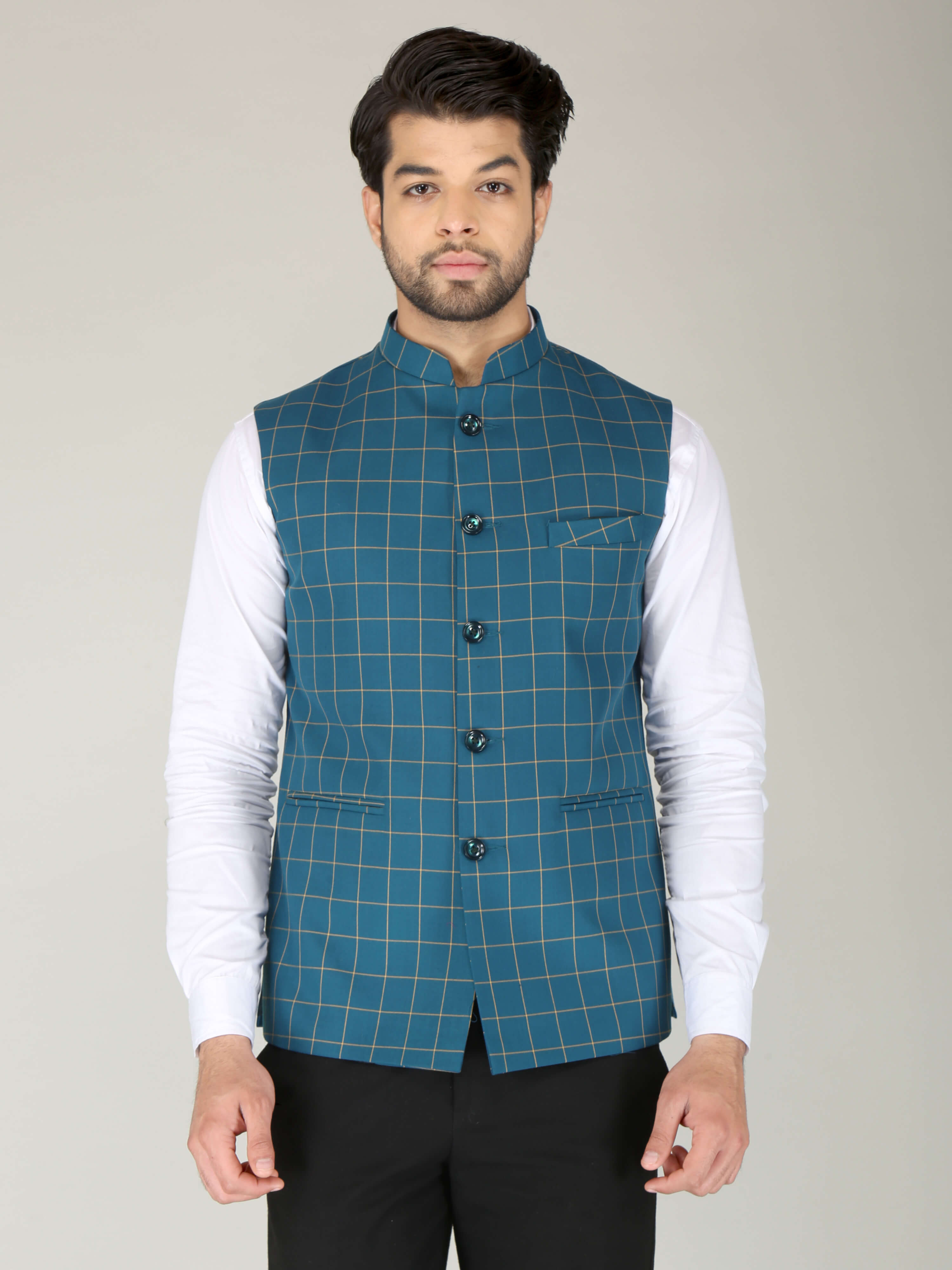 Buy Light Blue Banarasi Silk Nehru Jacket (NMK-5681) Online