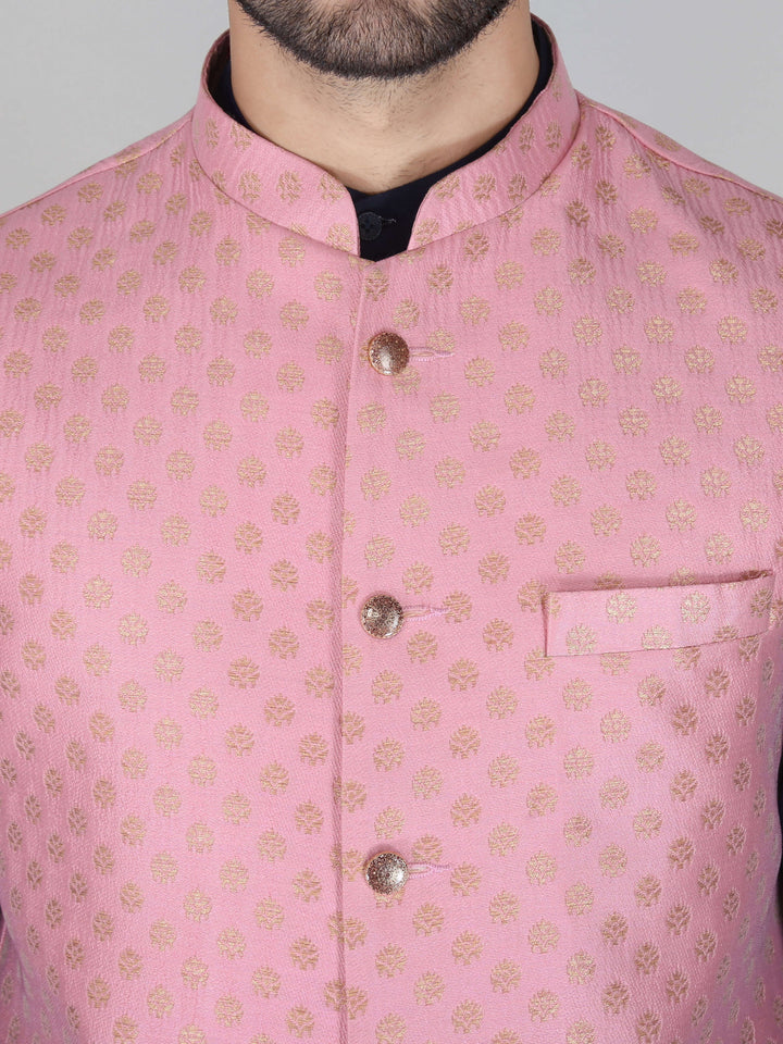 Jacquard Fabric Pink Ethnic Jacket For Men