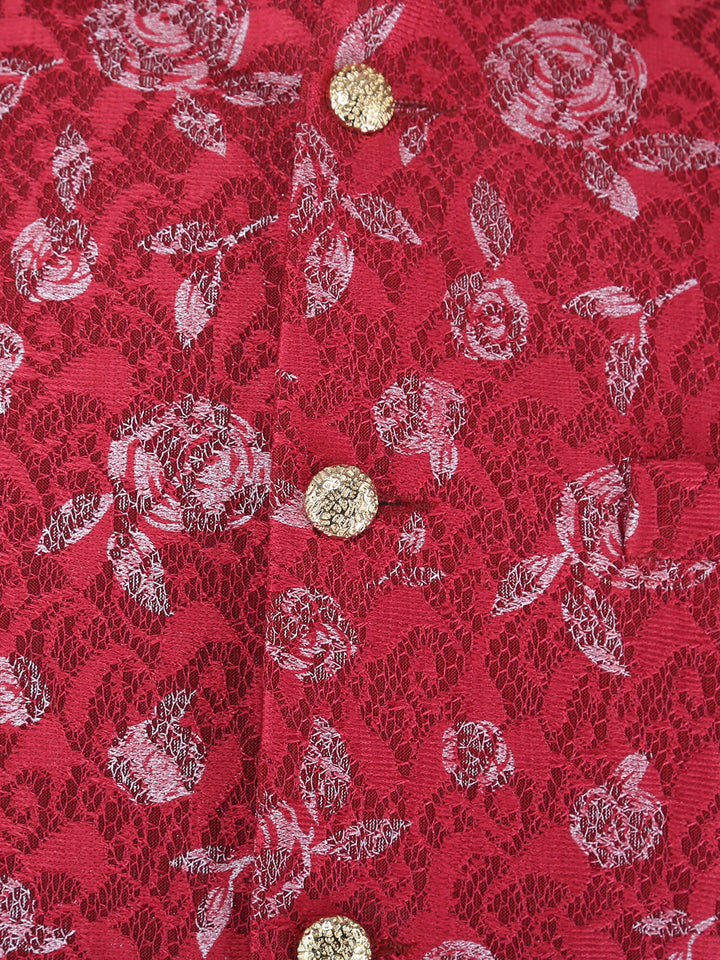 Close Up view of Red Pink Flower Ethnic Jacket