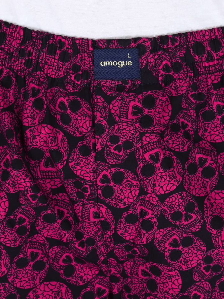 Skull Printed Wine Cotton Pajama For Men 