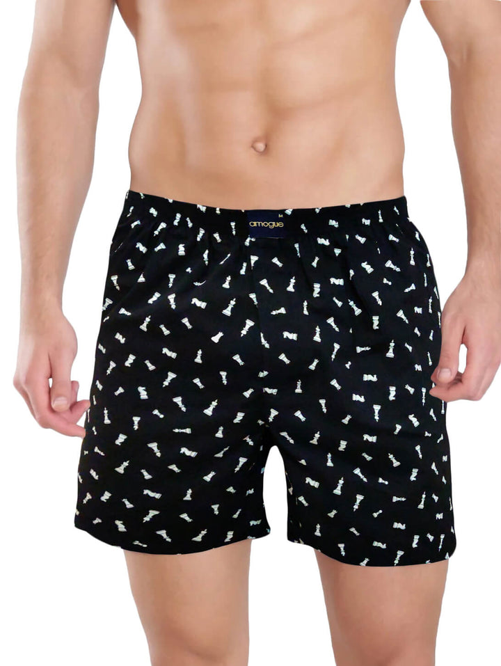 Black Chess Printed Cotton Boxer For Men