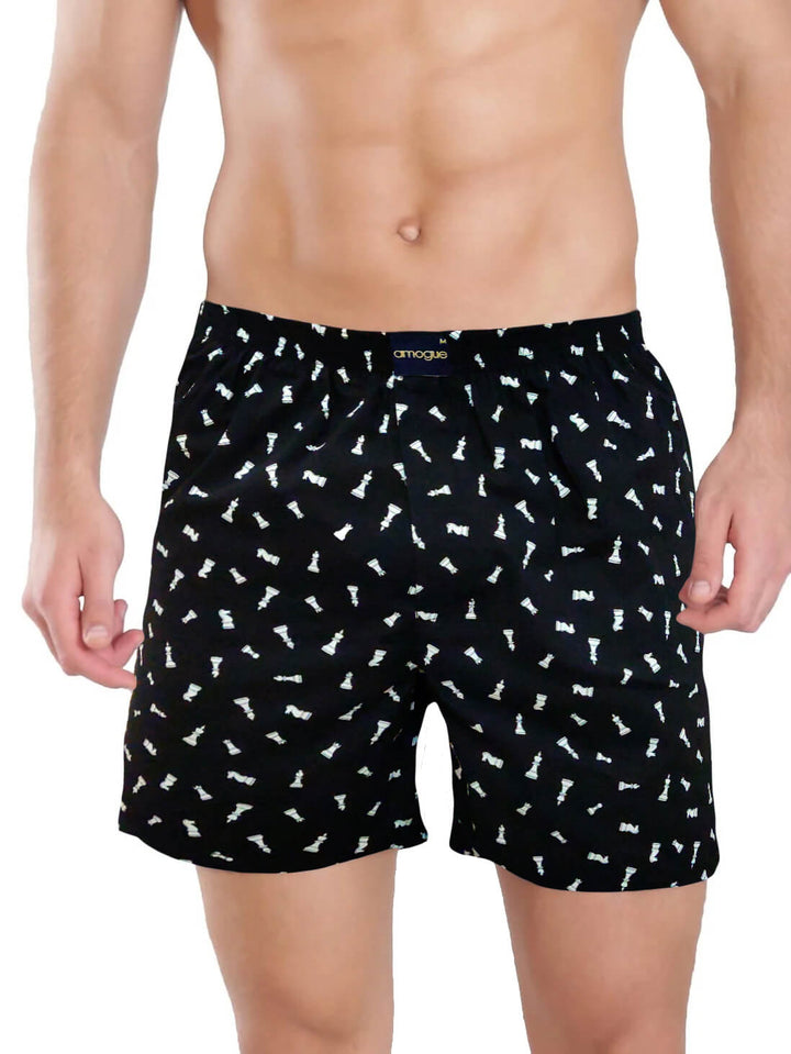 Black chess Printed Cotton Boxer For Men