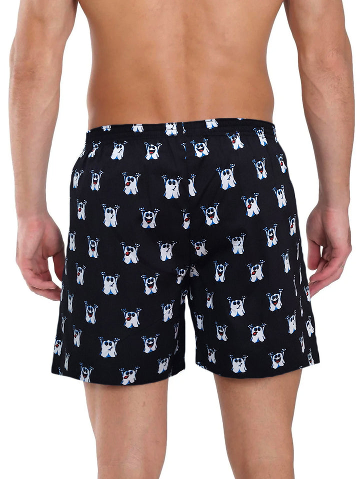 Black Ghost Printed Cotton Boxer Shorts For Men