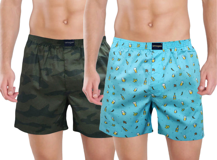 Dark Green & Sky Blue Printed Funky Boxers | Amogue