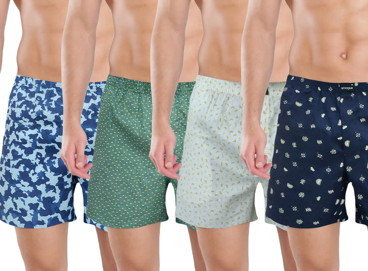 Camouflage Green Off-White Navy Printed Boxer Combo