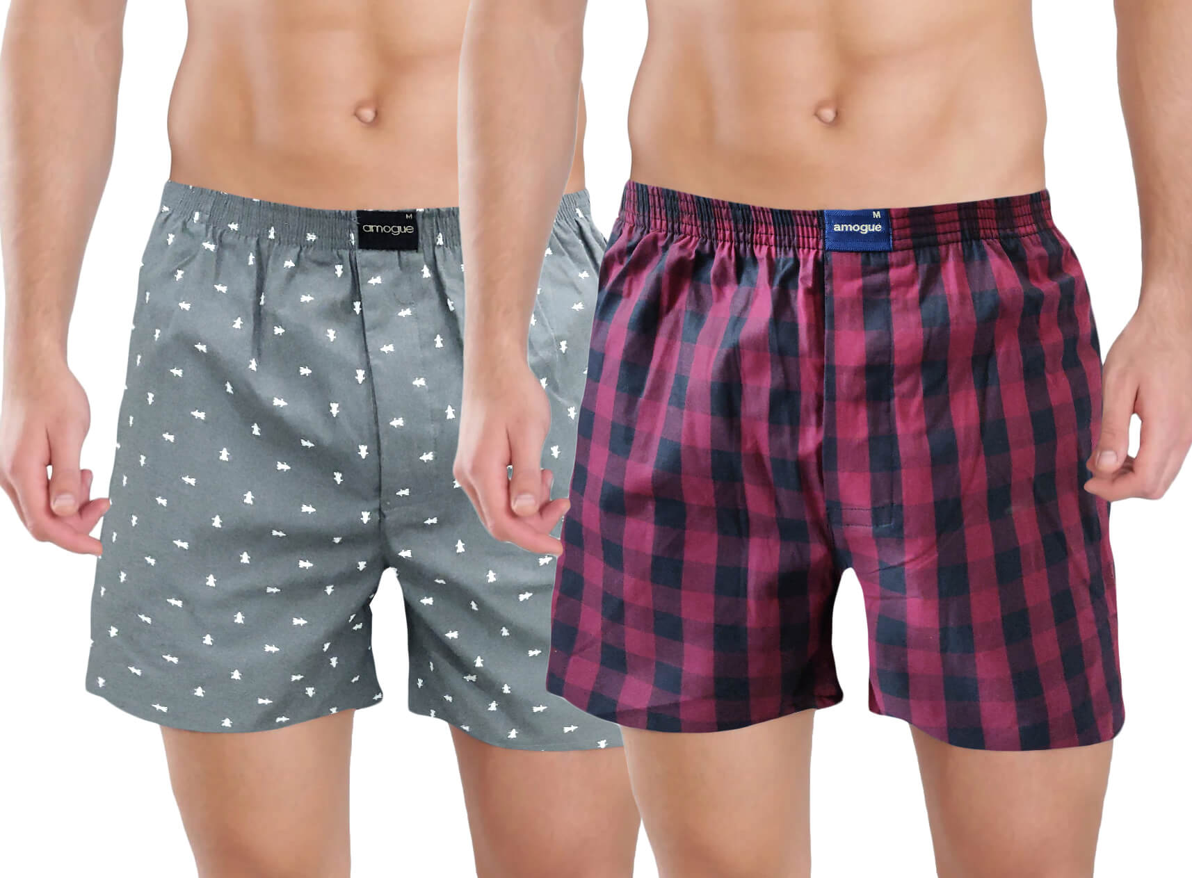 Grey & Maroon Printed Cotton Boxers For Men(Pack of 2) | Amogue