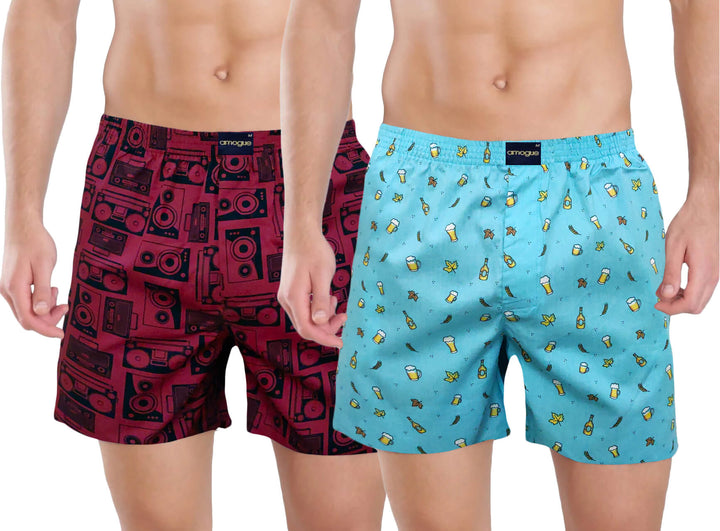 Maroon & Sky Beer Printed Funky Cotton Boxers | Amogue