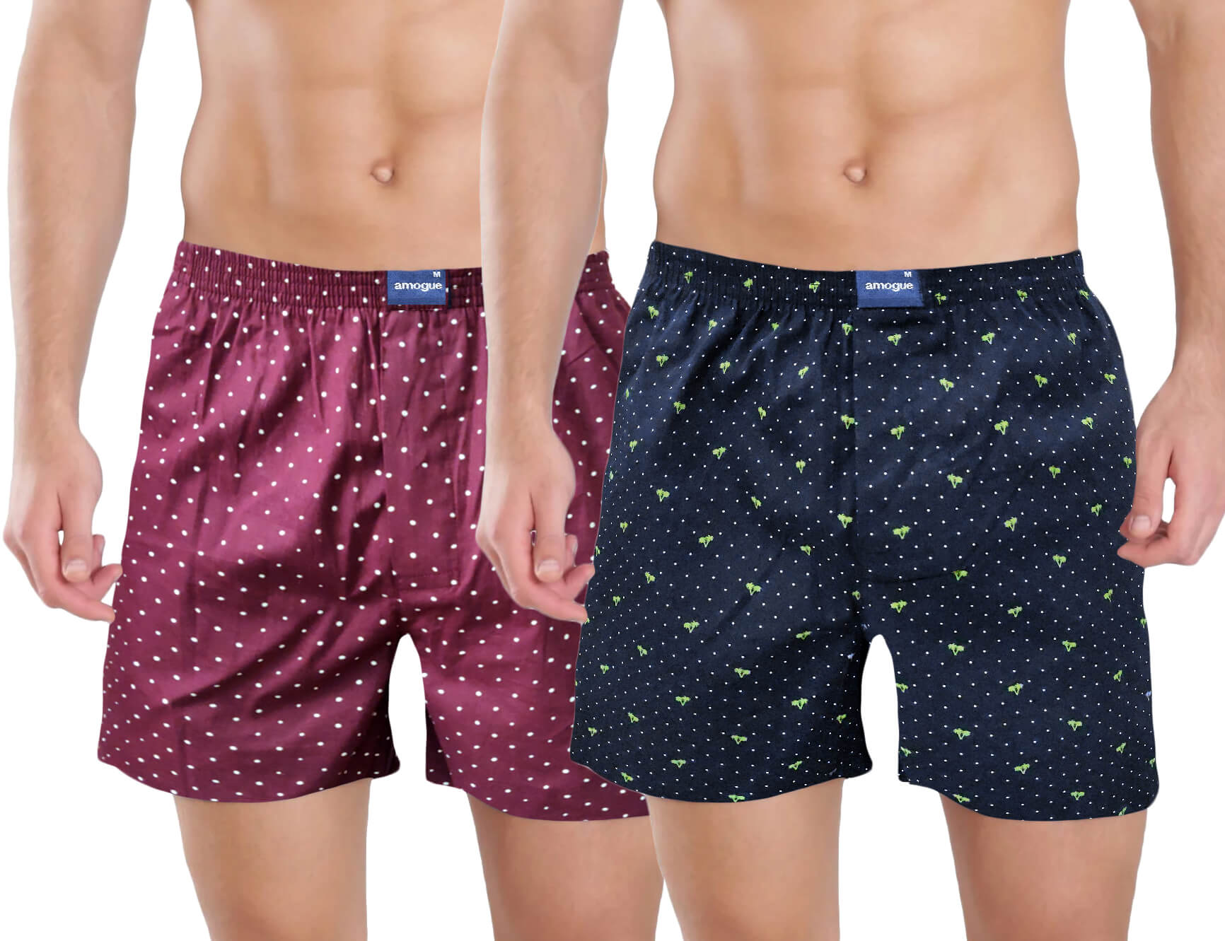 Maroon Dotted & Navy Printed Boxers For Men(Pack of 2) | Amogue