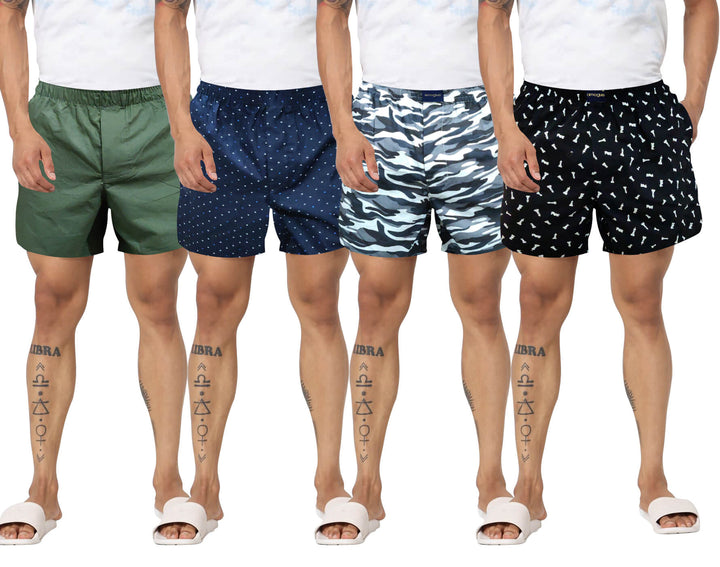 Olive, Navy, Camo, & Black Printed Men's Cotton Boxers