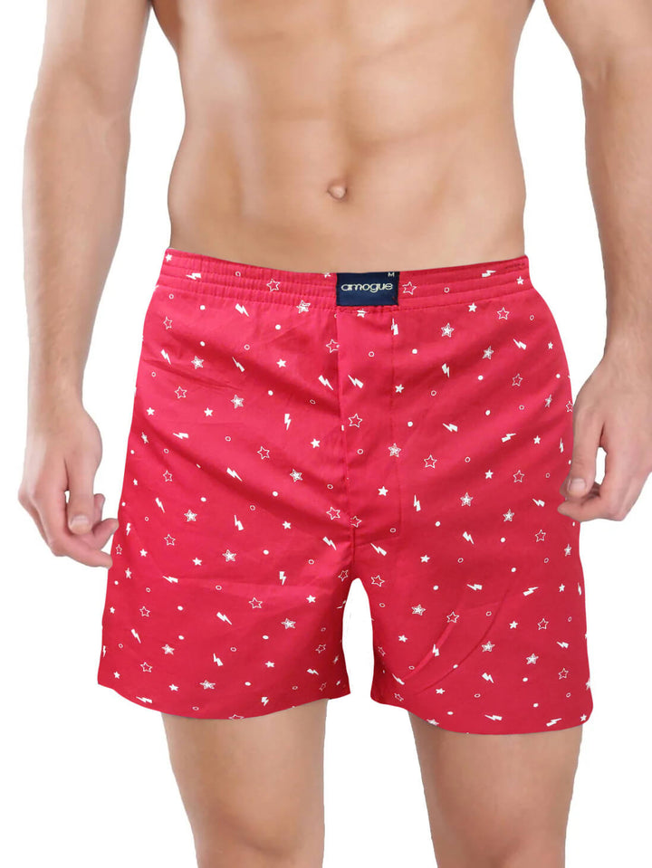 Red Printed Cotton Boxer For Men