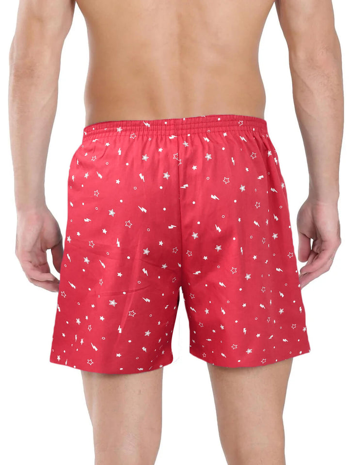 Red Printed Cotton Boxer For Men