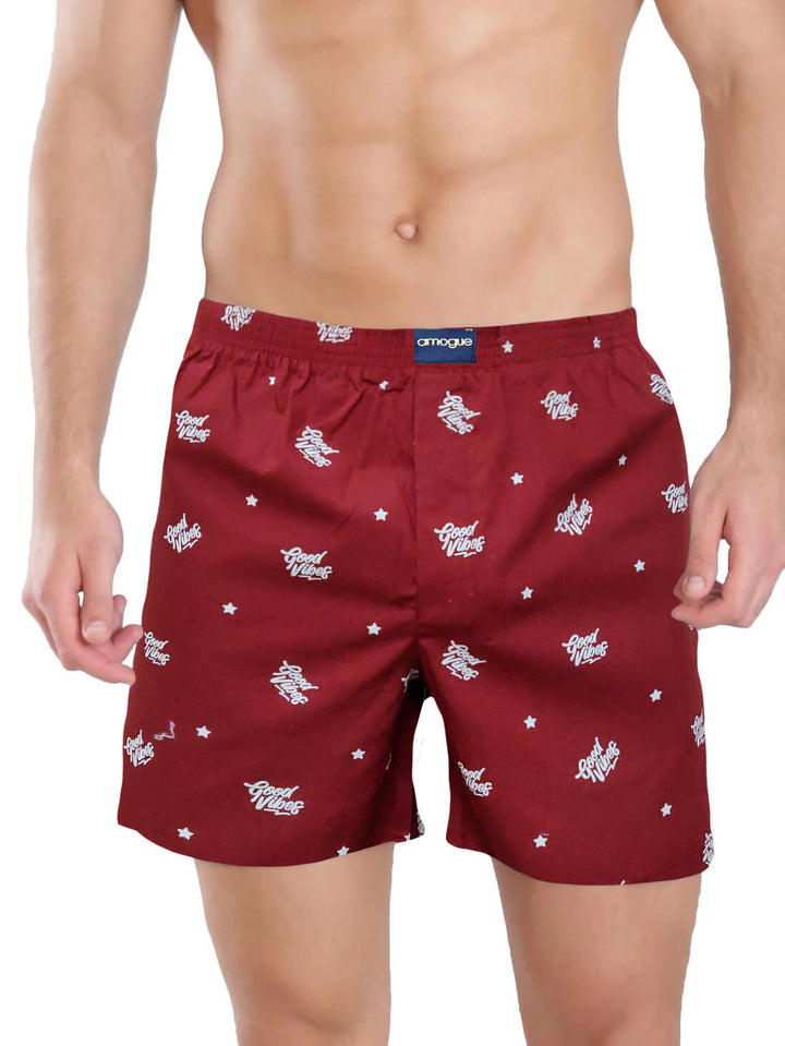 Red Printed Cotton Boxer For Men